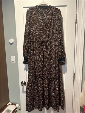ME+EM Black Maxi Dress with Pink, Orange & Cream Speckle